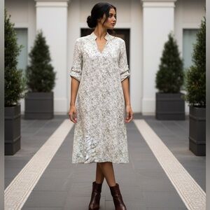 Parterre House Dress Inspired Charolette Green Floral Flowy Romance Quiet Luxary